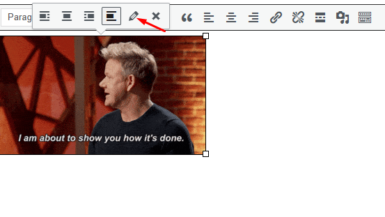 "Click the image, then the pencil icon to open the edit options in Classic Editor.