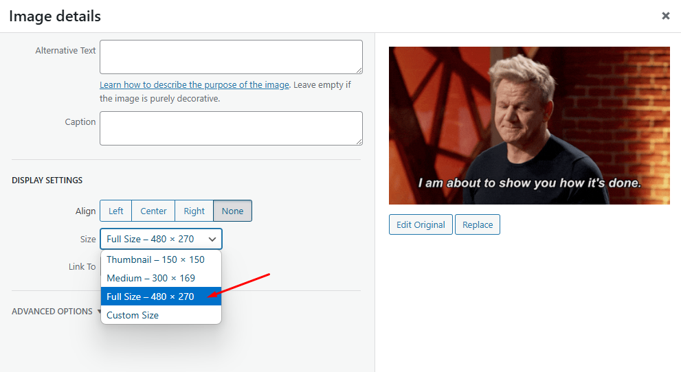 Choose ‘Full Size’ in Display Settings so the GIF works properly.