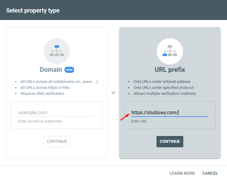 Copy Paste Your WordPress Site URL to URL Prefix and click continue